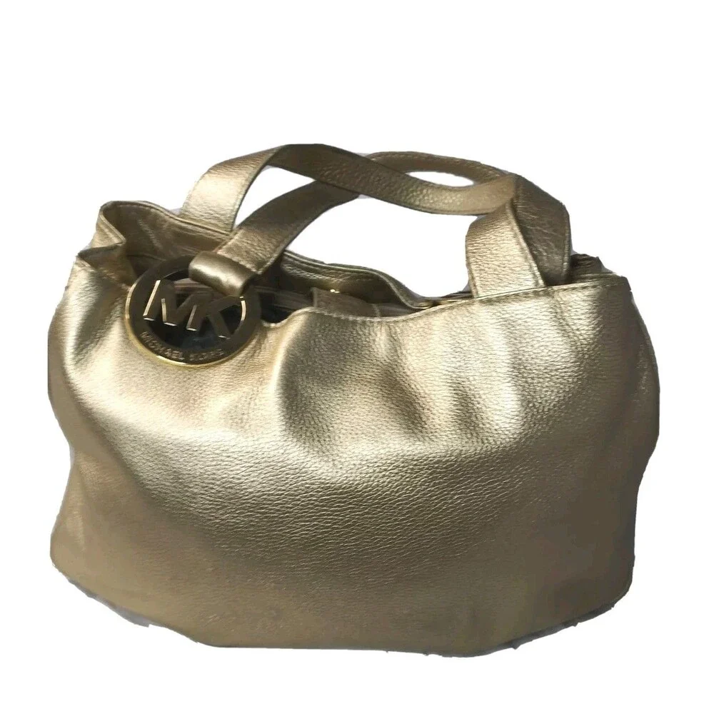Michael Kors Fulton Gold Leather Handbag Purse Medium Size Satchel